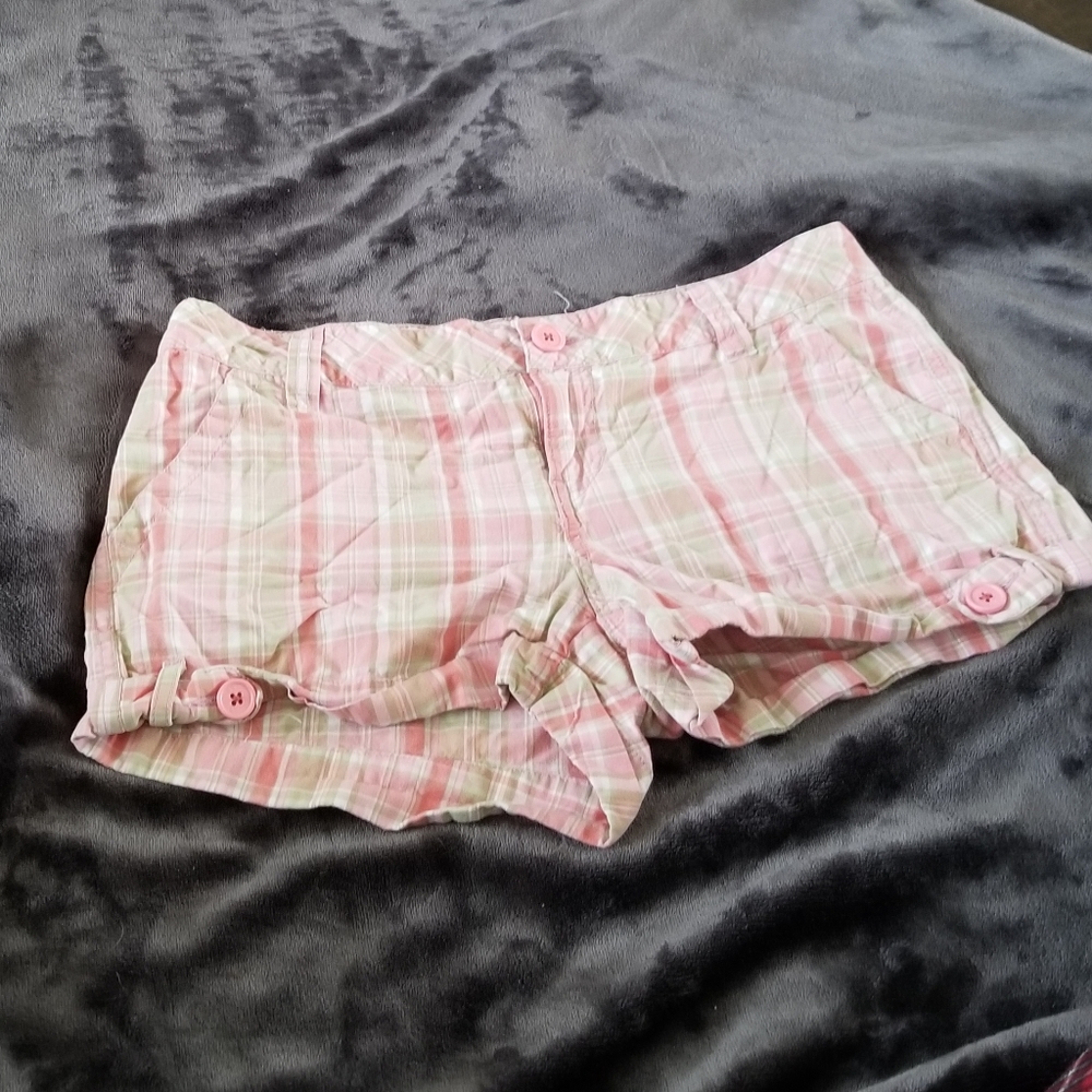 Plaid tan and pink women's shorts